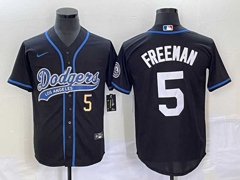 Mens Los Angeles Dodgers #5 Freddie Freeman Number Black Cool Base Stitched Baseball Jersey->los angeles dodgers->MLB Jersey